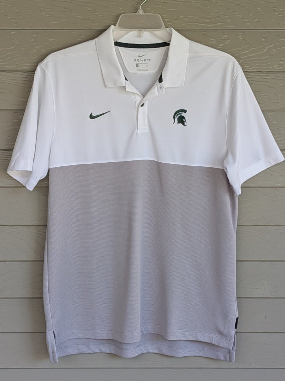 Nike Mens MSU Spartan Gray & White Dri Fit Polo Shirt - Size L